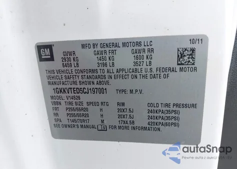 2012 GMC Acadia Denali из США, поврежденный, VIN 1GKKVTED5CJ197001